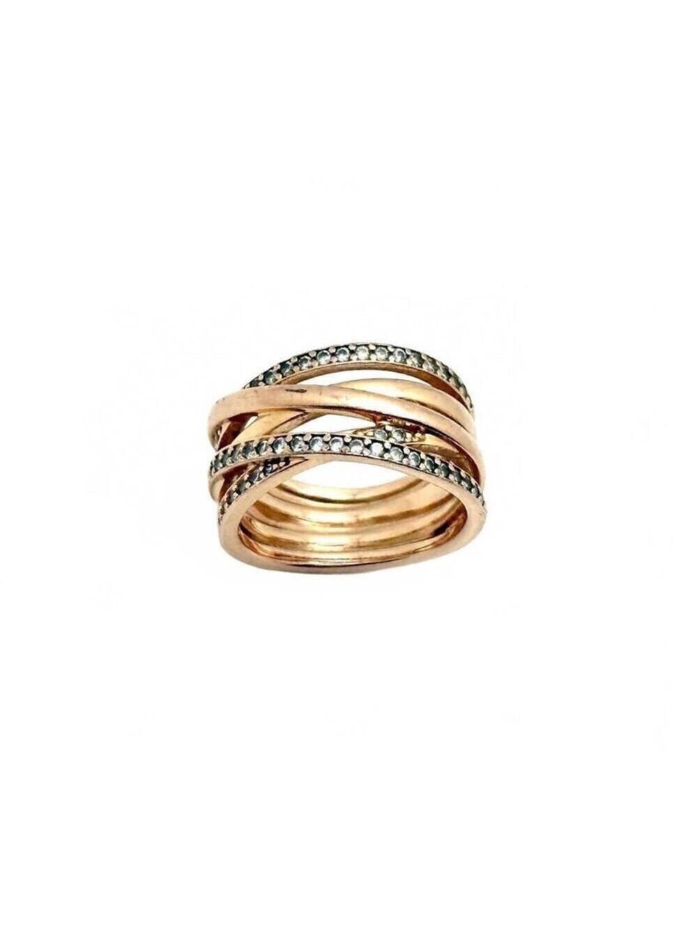 Pandora Entwined Ring Rose Gold Toned Pave Ring ALE MET 52 Size 6